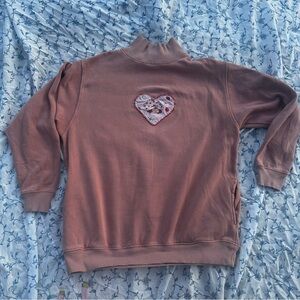 Upcycled Aerie Strawberry Shortcake Heart Patch Mockneck Sweater